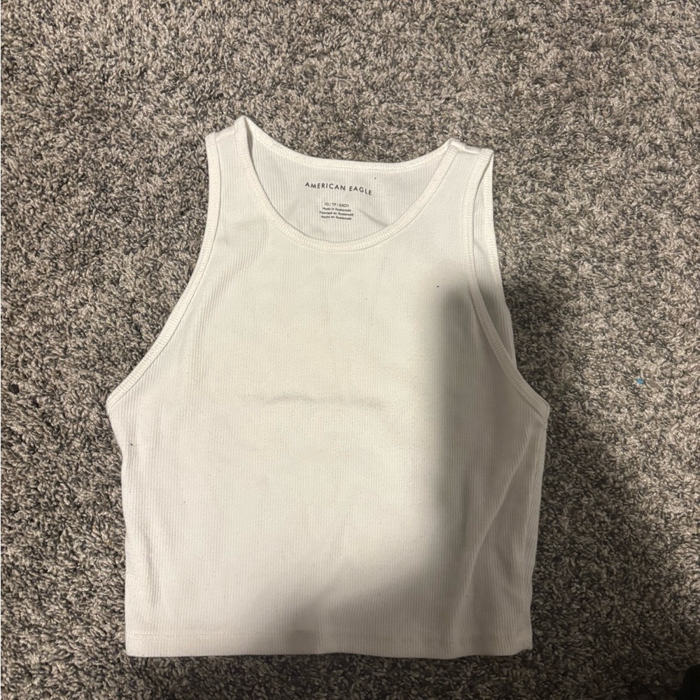 American Eagle Outfitters White Crop Fitted Tank Top